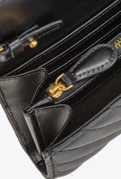 Mini Sacs|PINKO Portefeuille Love Bag Chevron Noir-Vieil Or