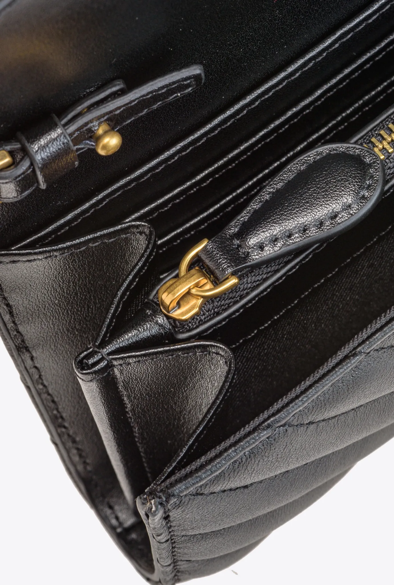 Mini Sacs|PINKO Portefeuille Love Bag Chevron Noir-Vieil Or