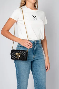 Mini Sacs|PINKO Portefeuille Love Bag Chevron Noir-Vieil Or
