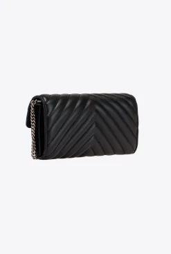 Mini Sacs|PINKO Portefeuille Love Bag Chevron Noir-Vieil Argent