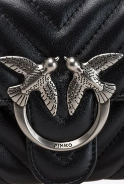 Mini Sacs|PINKO Portefeuille Love Bag Chevron Noir-Vieil Argent