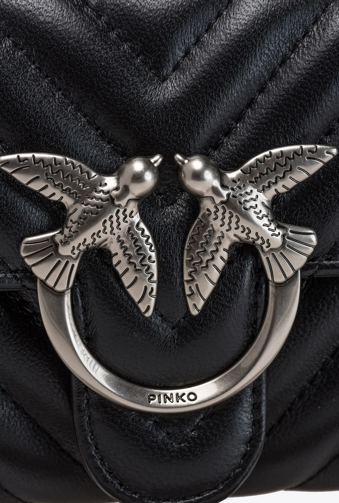 Mini Sacs|PINKO Portefeuille Love Bag Chevron Noir-Vieil Argent