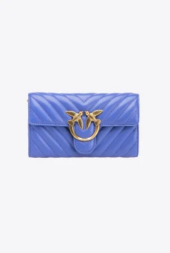Sacs À Bandoulière|PINKO Portefeuille Love Bag One Wallet Chevron Bleu Corse-Or Antique