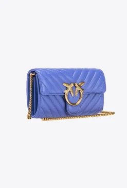 Sacs À Bandoulière|PINKO Portefeuille Love Bag One Wallet Chevron Bleu Corse-Or Antique