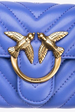 Sacs À Bandoulière|PINKO Portefeuille Love Bag One Wallet Chevron Bleu Corse-Or Antique