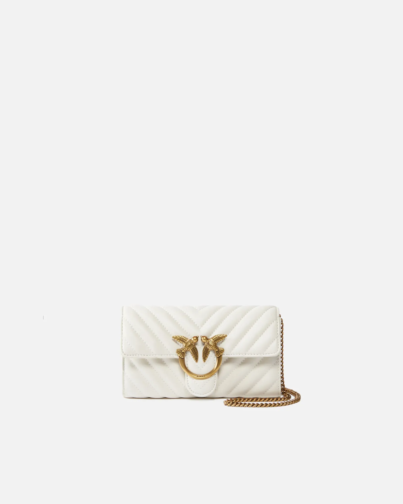 Sacs À Bandoulière|PINKO Portefeuille Love Bag One Wallet Chevron Blanc+Blanc-Or Antique