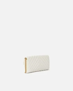 Sacs À Bandoulière|PINKO Portefeuille Love Bag One Wallet Chevron Blanc+Blanc-Or Antique