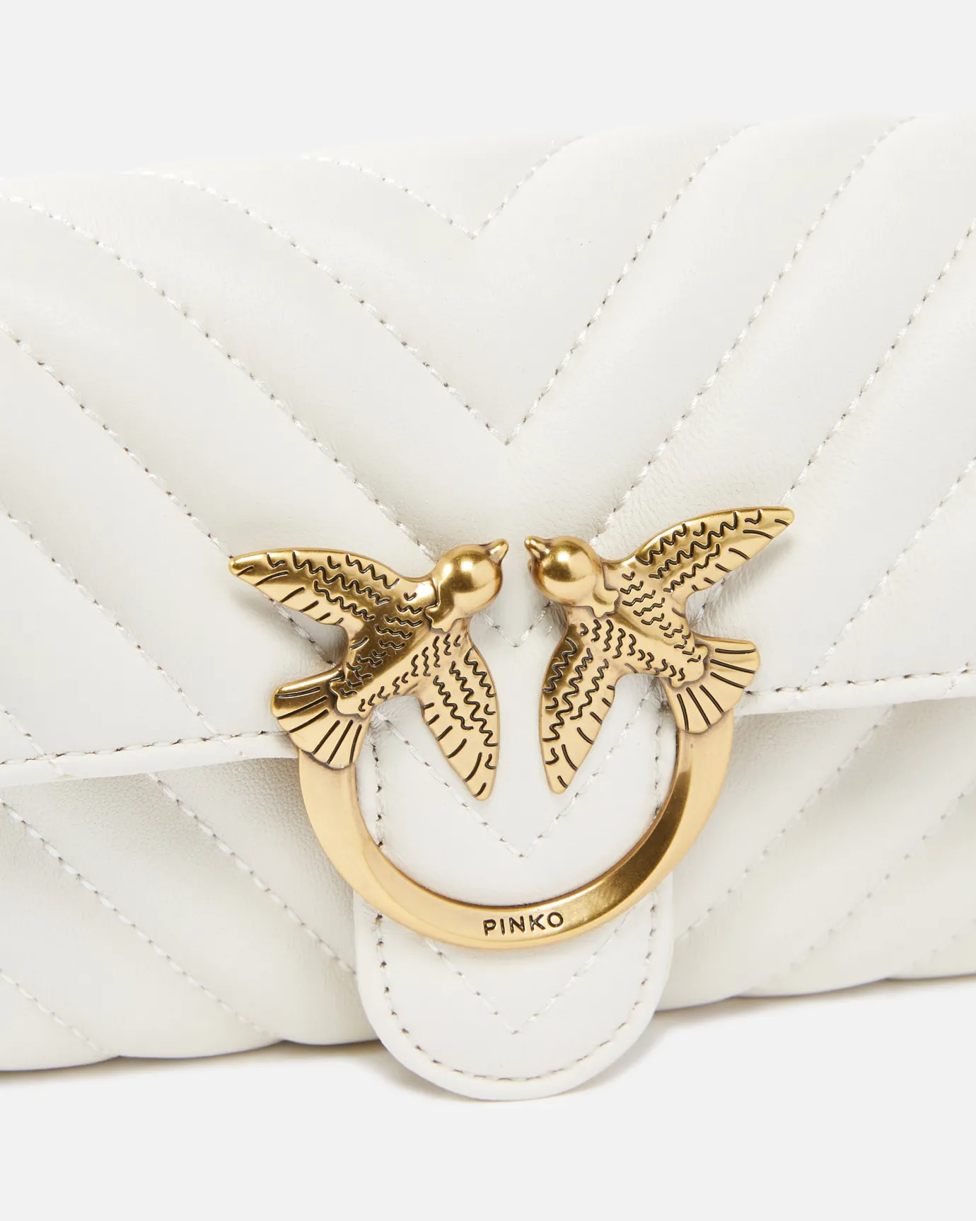 Sacs À Bandoulière|PINKO Portefeuille Love Bag One Wallet Chevron Blanc+Blanc-Or Antique