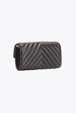 Portefeuilles|PINKO Portefeuille Love Bag One Wallet Chevron Marron Outrenoir-Or Antique