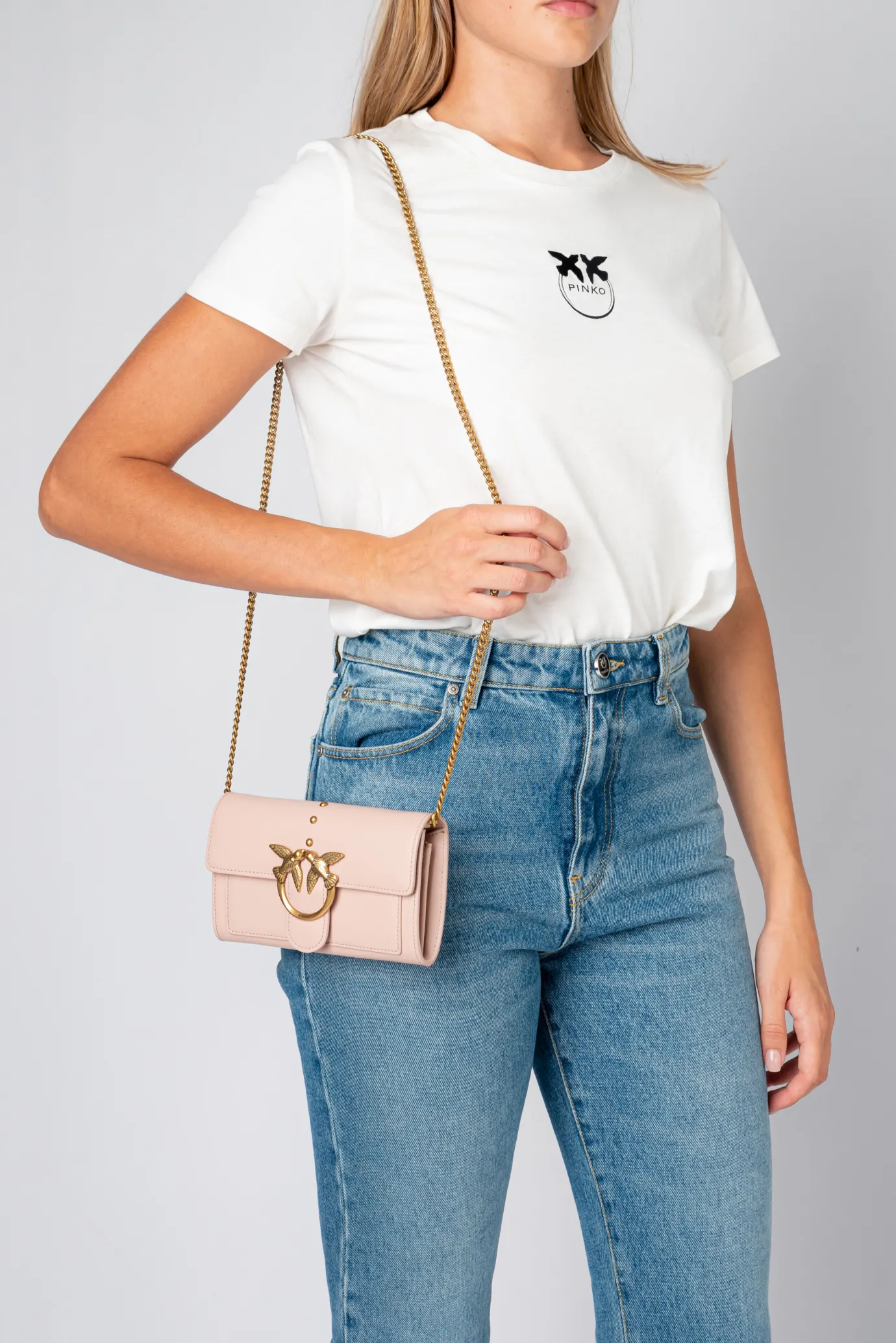 Sacs À Bandoulière|PINKO Portefeuille Love Bag Simply Rose/Rose Poudre-Or Antique