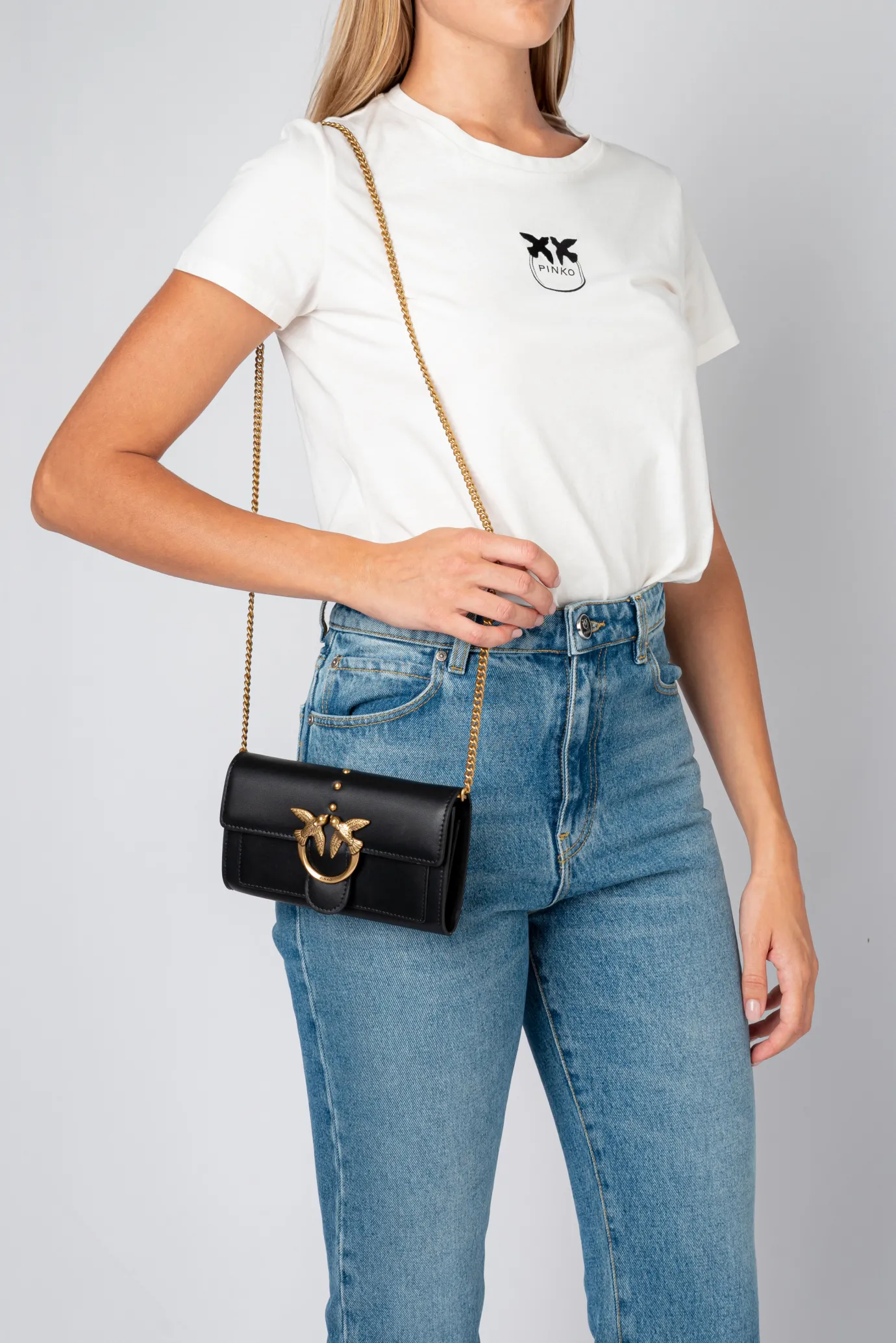 Sacs À Bandoulière|PINKO Portefeuille Love Bag Simply Noir-Vieil Or