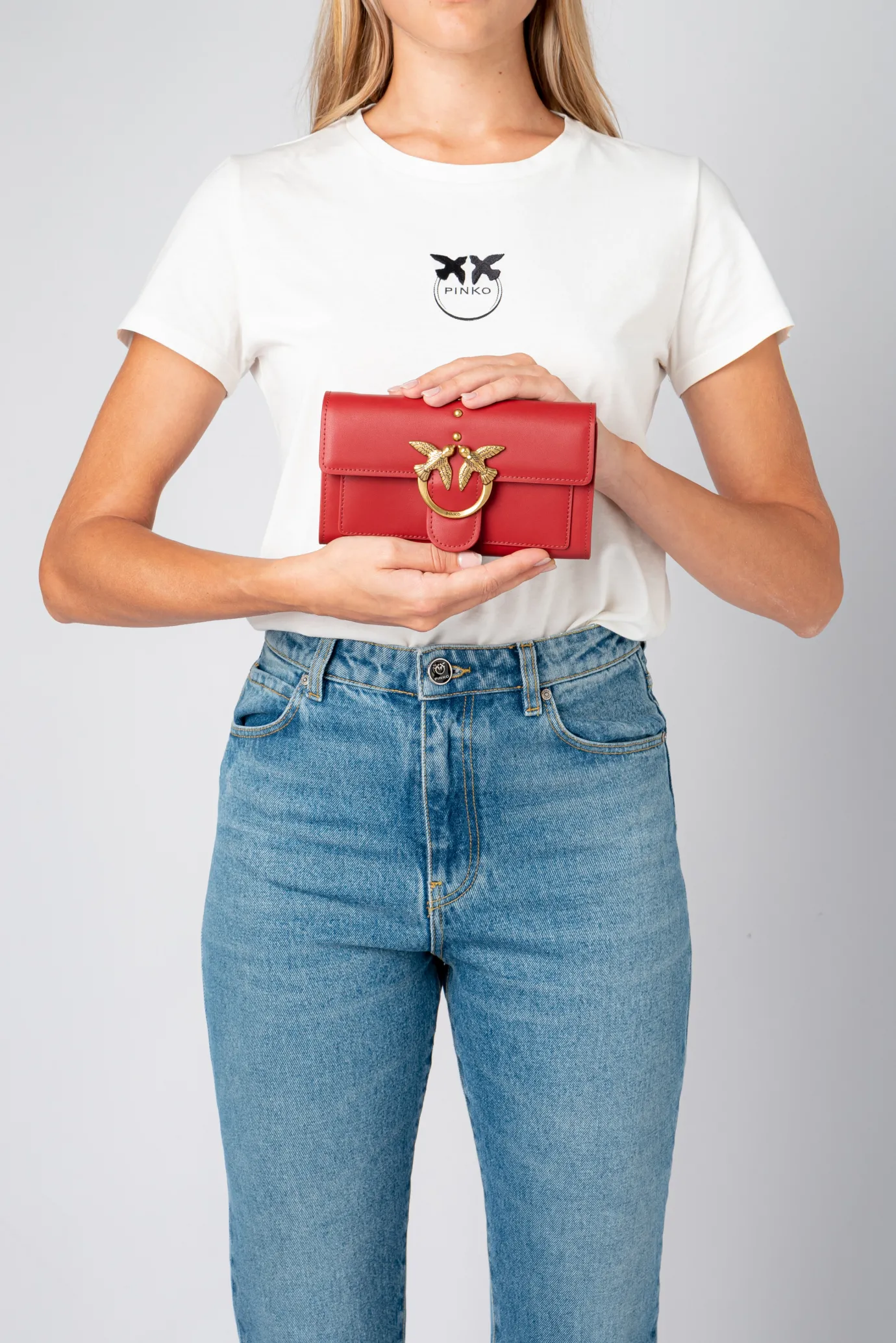 Sacs À Bandoulière|PINKO Portefeuille Love Bag Simply Rouge Rubis-Or Antique