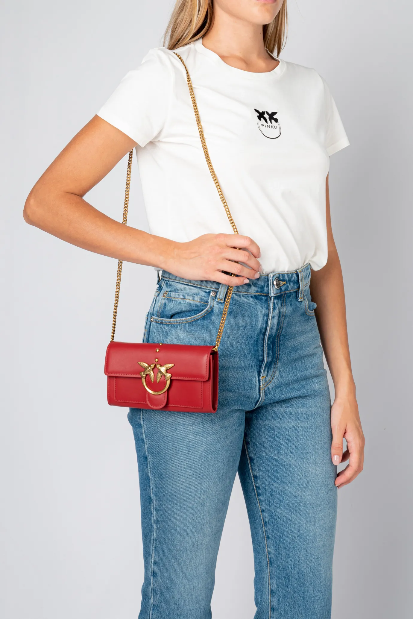 Sacs À Bandoulière|PINKO Portefeuille Love Bag Simply Rouge Rubis-Or Antique