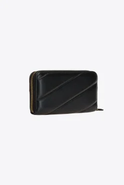 Maroquinerie|PINKO Portefeuille Matelasse A Contour Zippe Noir-Vieil Or