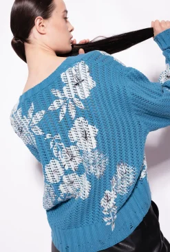 Pièces En Maille|PINKO Pull A Imprime Floral Graphique Turquoise/Beurre/Noir