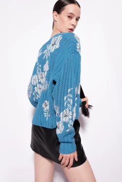 Pièces En Maille|PINKO Pull A Imprime Floral Graphique Turquoise/Beurre/Noir