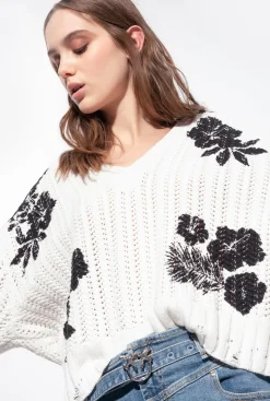Pièces En Maille|PINKO Pull A Imprime Floral Graphique Blanc/Noir