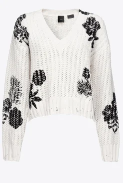 Pièces En Maille|PINKO Pull A Imprime Floral Graphique Blanc/Noir