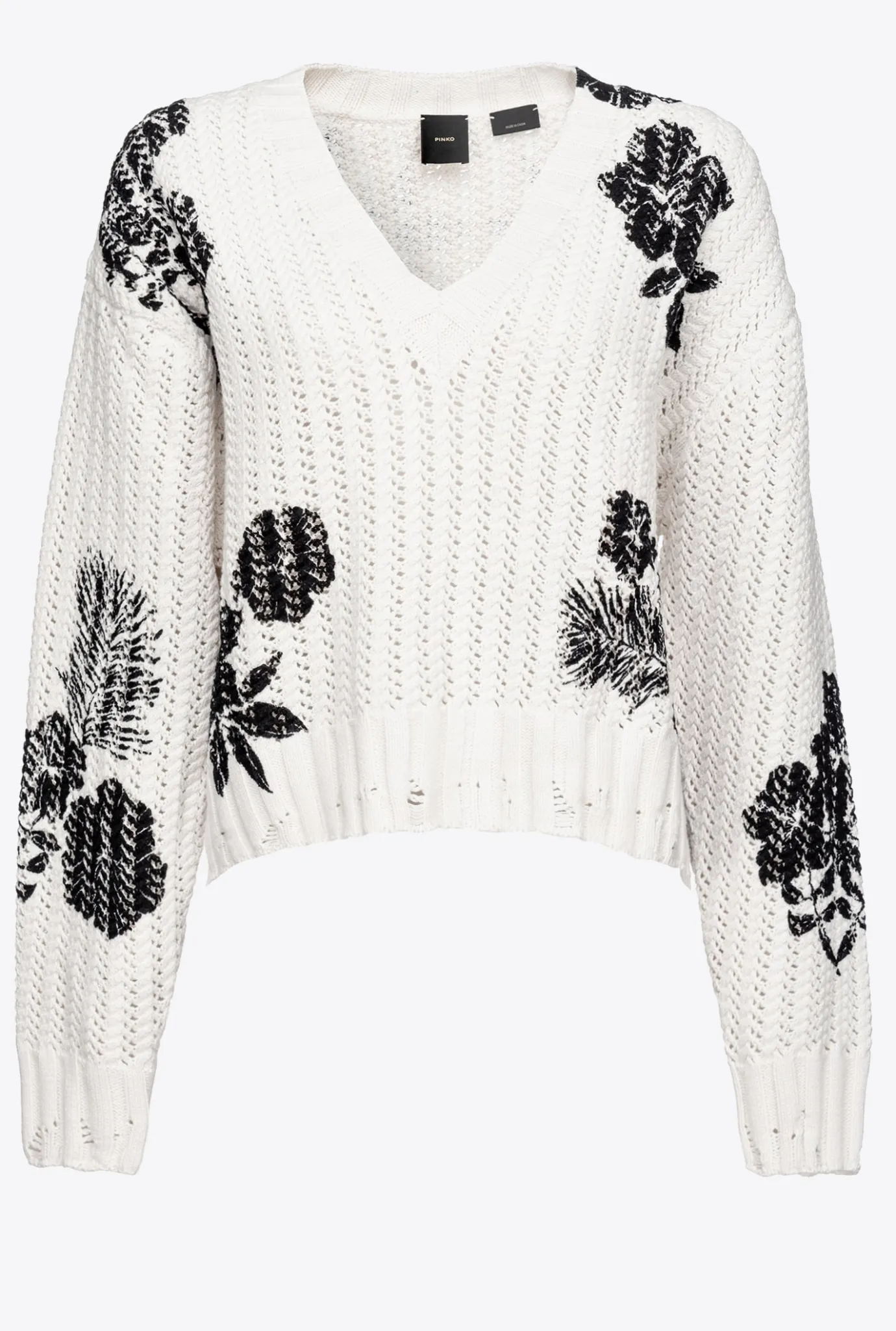 Pièces En Maille|PINKO Pull A Imprime Floral Graphique Blanc/Noir
