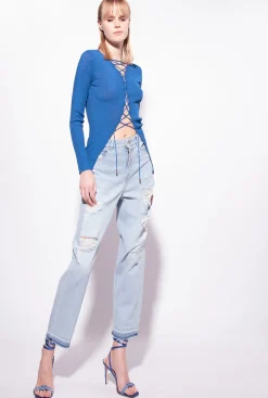 Pièces En Maille|PINKO Pull A Lacets Croises Bleu Imperial