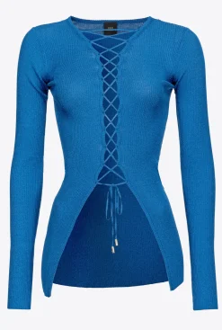 Pièces En Maille|PINKO Pull A Lacets Croises Bleu Imperial