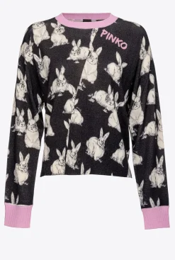 Pièces En Maille|PINKO Pull A Lapins Noir/Gris/Blanc