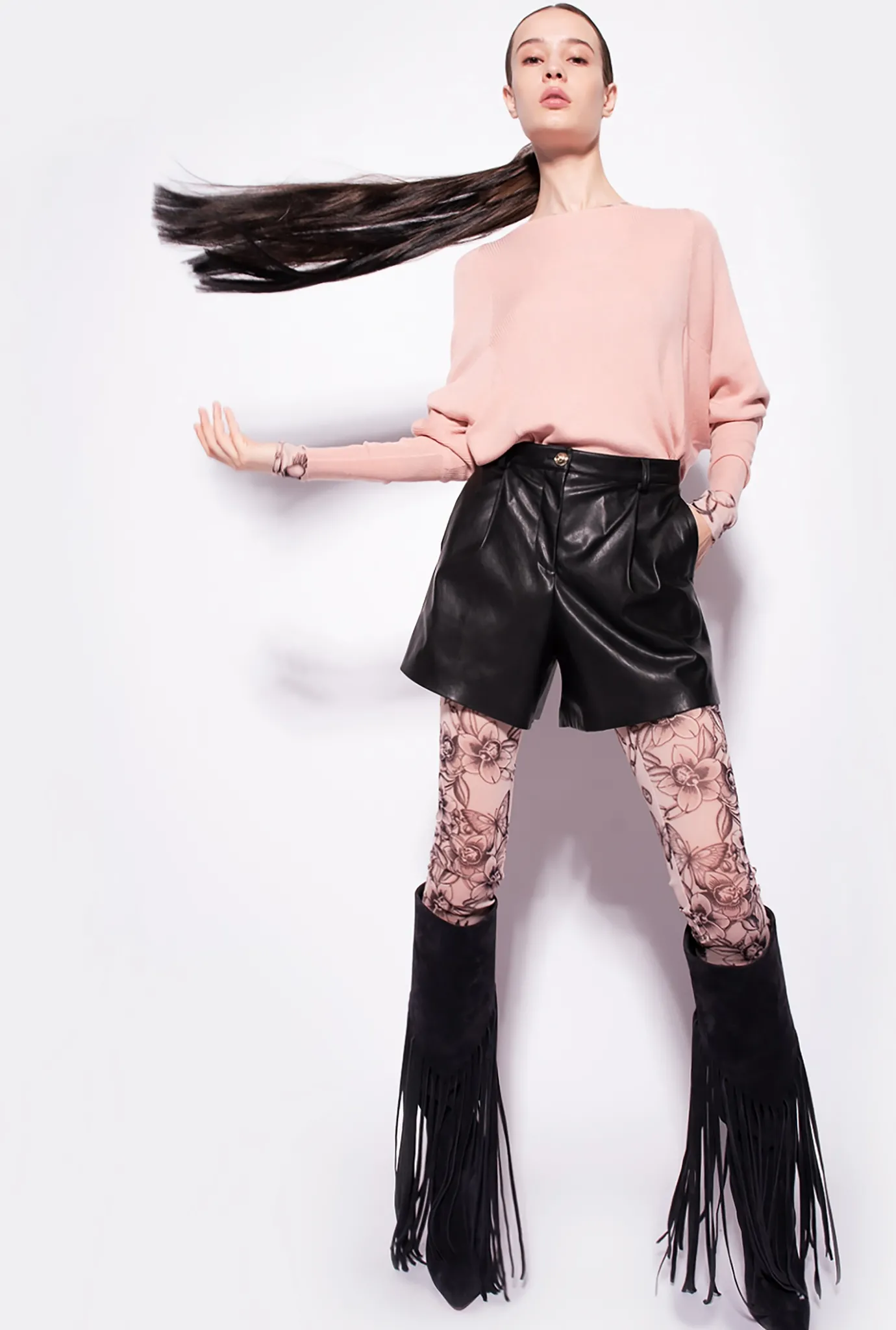 Pièces En Maille|PINKO Pull Ample Avec Franges Au Dos Rose Argile