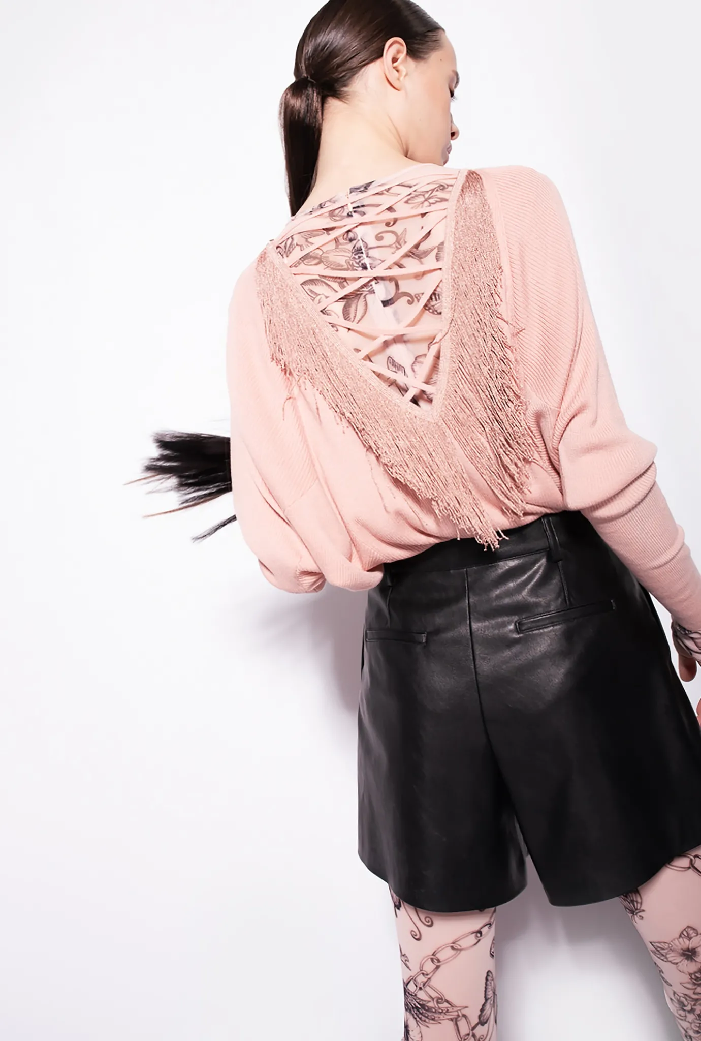 Pièces En Maille|PINKO Pull Ample Avec Franges Au Dos Rose Argile
