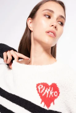 Pièces En Maille|PINKO Pull Avec Coeur En Intarsia Multi. Blanc/Noir/Rouge