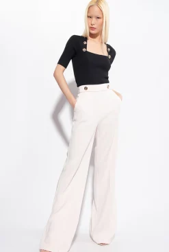 Tailleurs Et Ensembles|PINKO Pull Cotele A Boutons Dores Noir Limousine