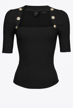Tailleurs Et Ensembles|PINKO Pull Cotele A Boutons Dores Noir Limousine