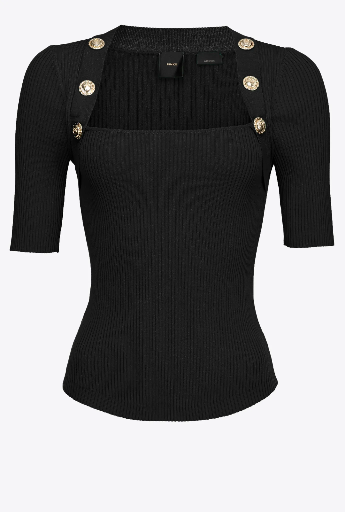 Tailleurs Et Ensembles|PINKO Pull Cotele A Boutons Dores Noir Limousine