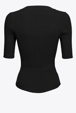 Tailleurs Et Ensembles|PINKO Pull Cotele A Boutons Dores Noir Limousine