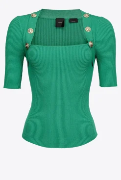 Pièces En Maille|PINKO Pull Cotele A Boutons Dores Amazonie