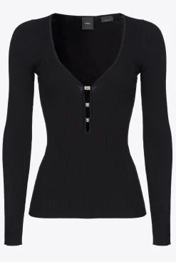 Pièces En Maille|PINKO Pull Cotele A Manches Longues Noir Limousine