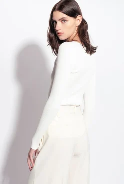Pièces En Maille|PINKO Pull Cotele A Manches Longues Blanc Soie