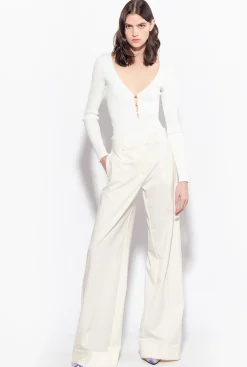 Pièces En Maille|PINKO Pull Cotele A Manches Longues Blanc Soie
