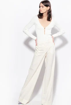 Pièces En Maille|PINKO Pull Cotele A Manches Longues Blanc Soie