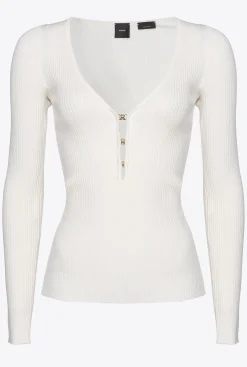 Pièces En Maille|PINKO Pull Cotele A Manches Longues Blanc Soie