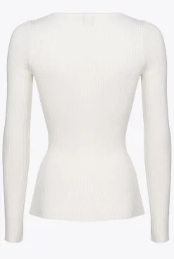 Pièces En Maille|PINKO Pull Cotele A Manches Longues Blanc Soie