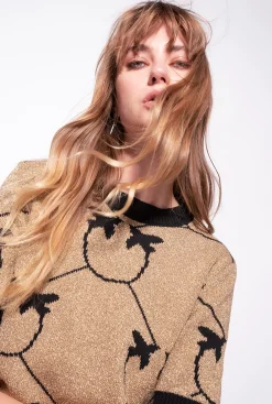 Tailleurs Et Ensembles|PINKO Pull Court En Jacquard Monogram Or/Noir