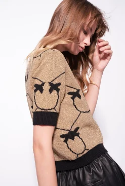 Tailleurs Et Ensembles|PINKO Pull Court En Jacquard Monogram Or/Noir