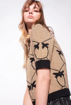 Tailleurs Et Ensembles|PINKO Pull Court En Jacquard Monogram Or/Noir