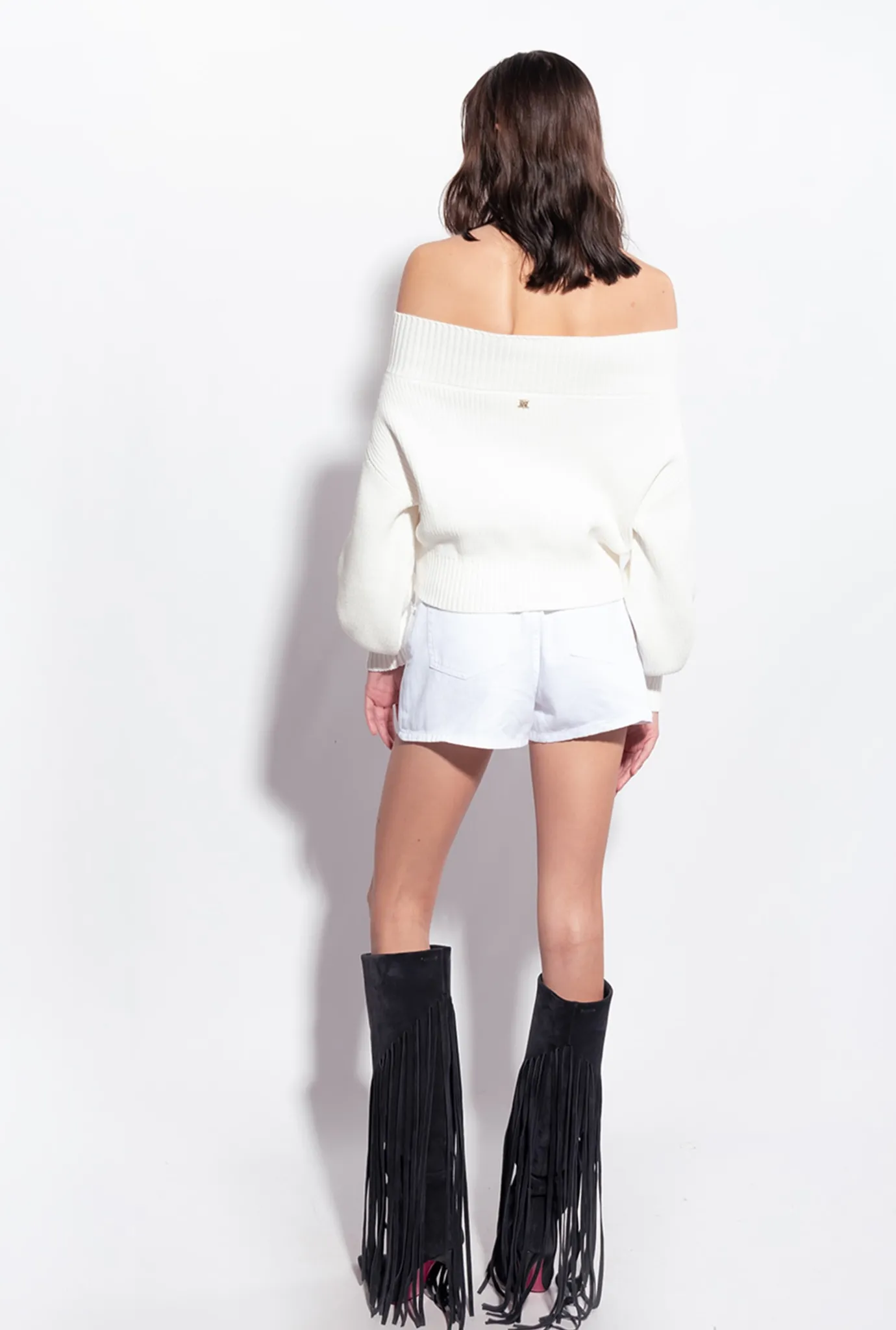 Pièces En Maille|PINKO Pull En Cotes Anglaises A Epaules Denudees Blanc Soie