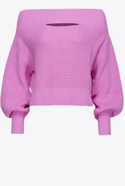 Pièces En Maille|PINKO Pull En Cotes Anglaises A Epaules Denudees Opera Mauve