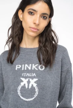 Pièces En Maille|PINKO Pull Love Birds Gris Pluie Fine