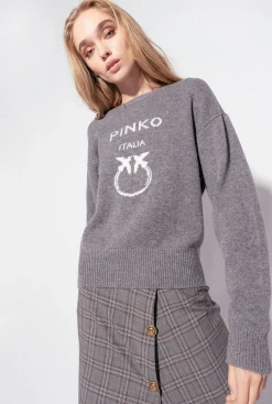 Pièces En Maille|PINKO Pull Love Birds Gris Pluie Fine