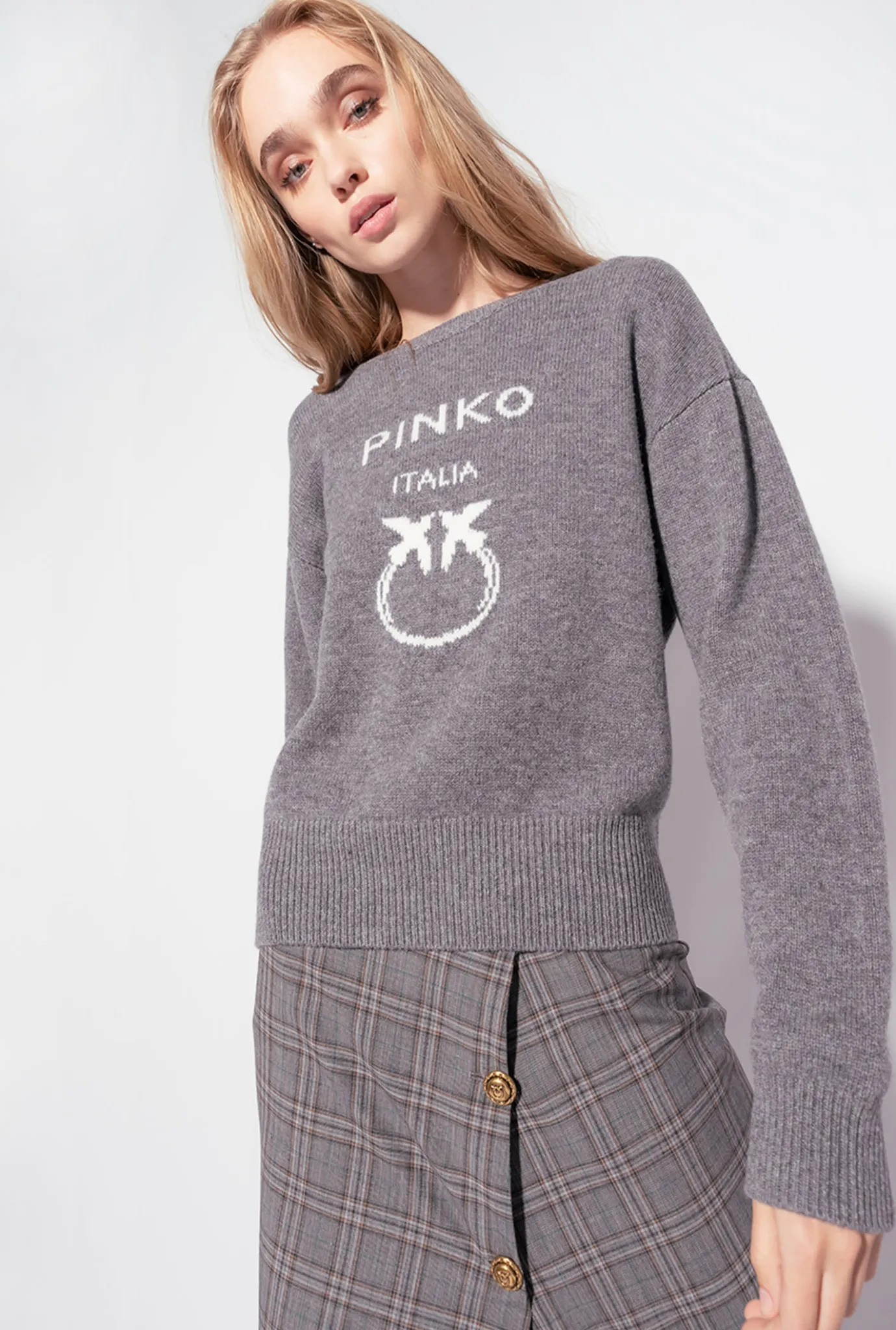 Pièces En Maille|PINKO Pull Love Birds Gris Pluie Fine