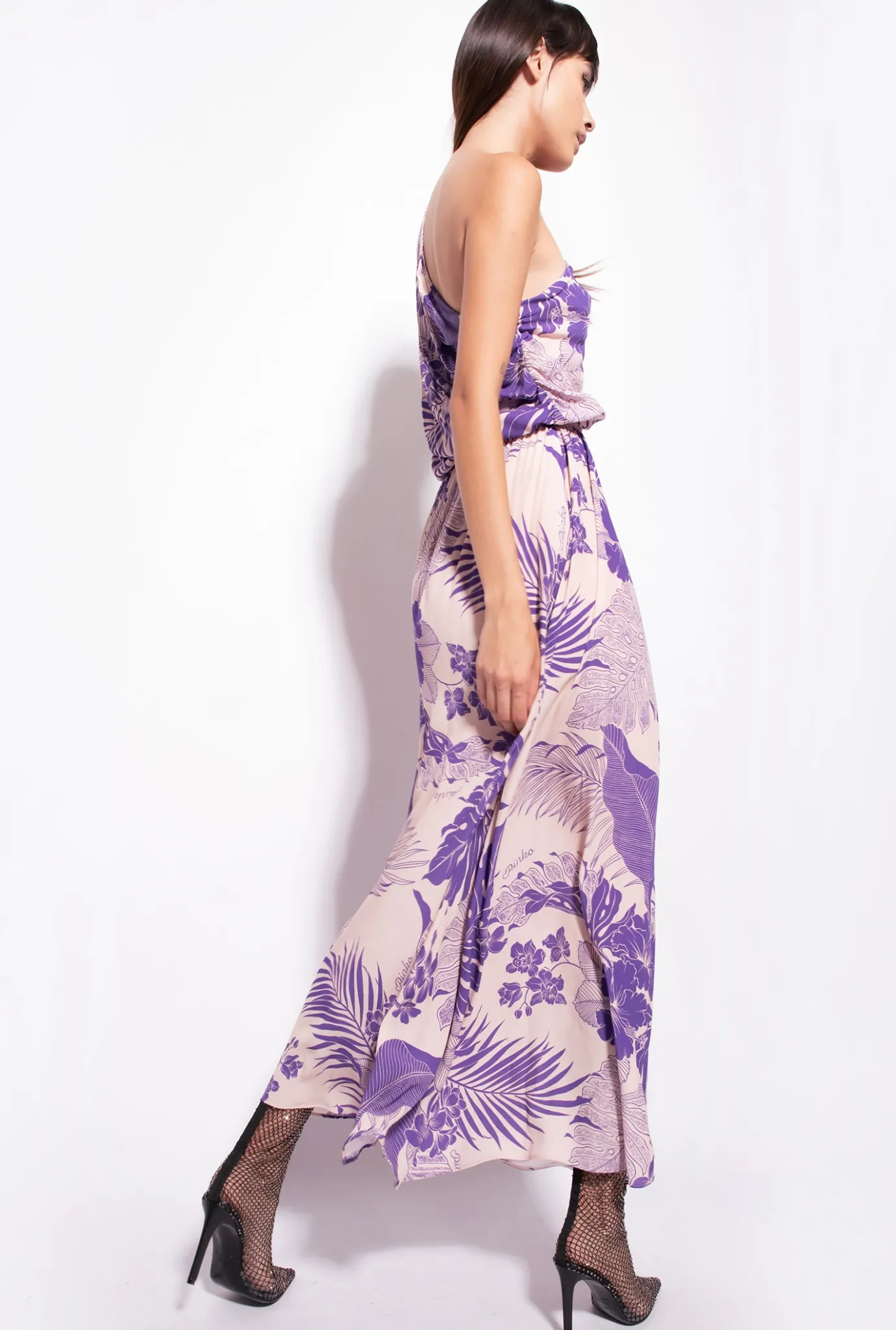 Robes|PINKO Robe Asymetrique A Imprime Tropical Nude/Violet