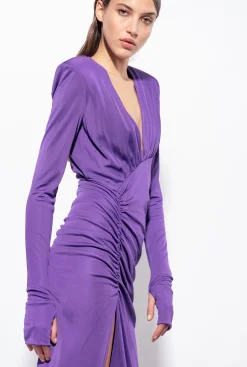 Robes|PINKO Robe Asymetrique Brillante Violet Pensee